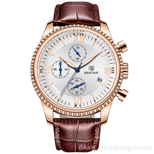 Top Luxury Brand Benyar watches mens wristwatch Fashion Sports Quartz Waterproof Leather Men Business Watch Relogio Masculino